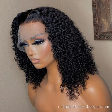 Jerry Curly 13x4 Lace Front Wig Short Bob Frontal Human Hair Wigs Deep Wave Brazilian Remy Pre Plucked 4x4 Closure 180% Density